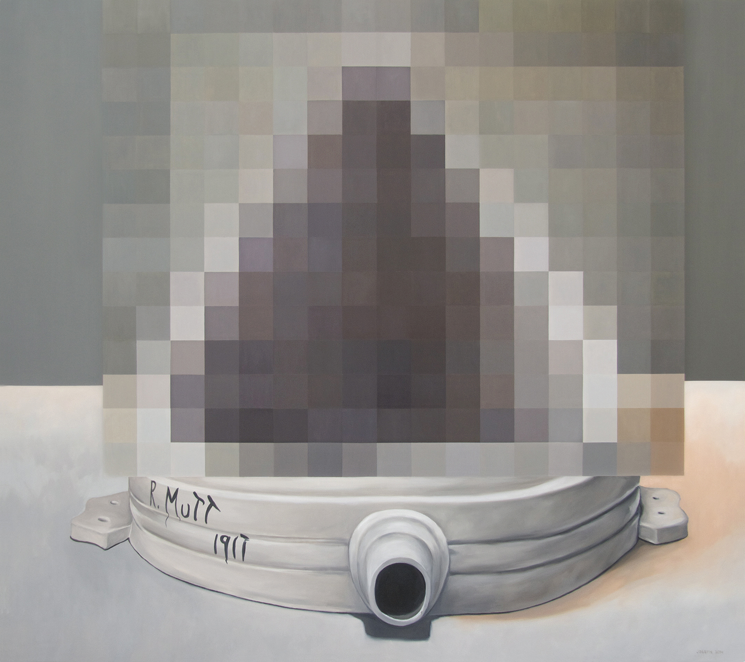 Censored Fountain by Duchamp, 48"x 54" oil on linen, Pamela Joseph