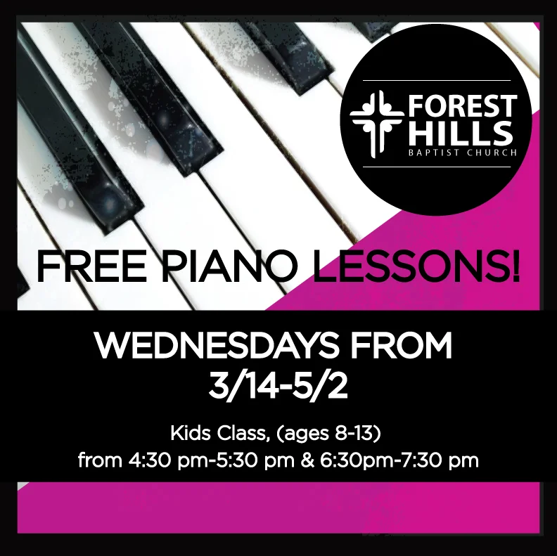 Our next round of FREE piano lessons for kids (ages 8-13) begin on Wed, 3/14. For more information, and to register, please visit foresthills.org/piano . Even if you’re not a kid/parent, we would appreciate your prayers for this ministry!