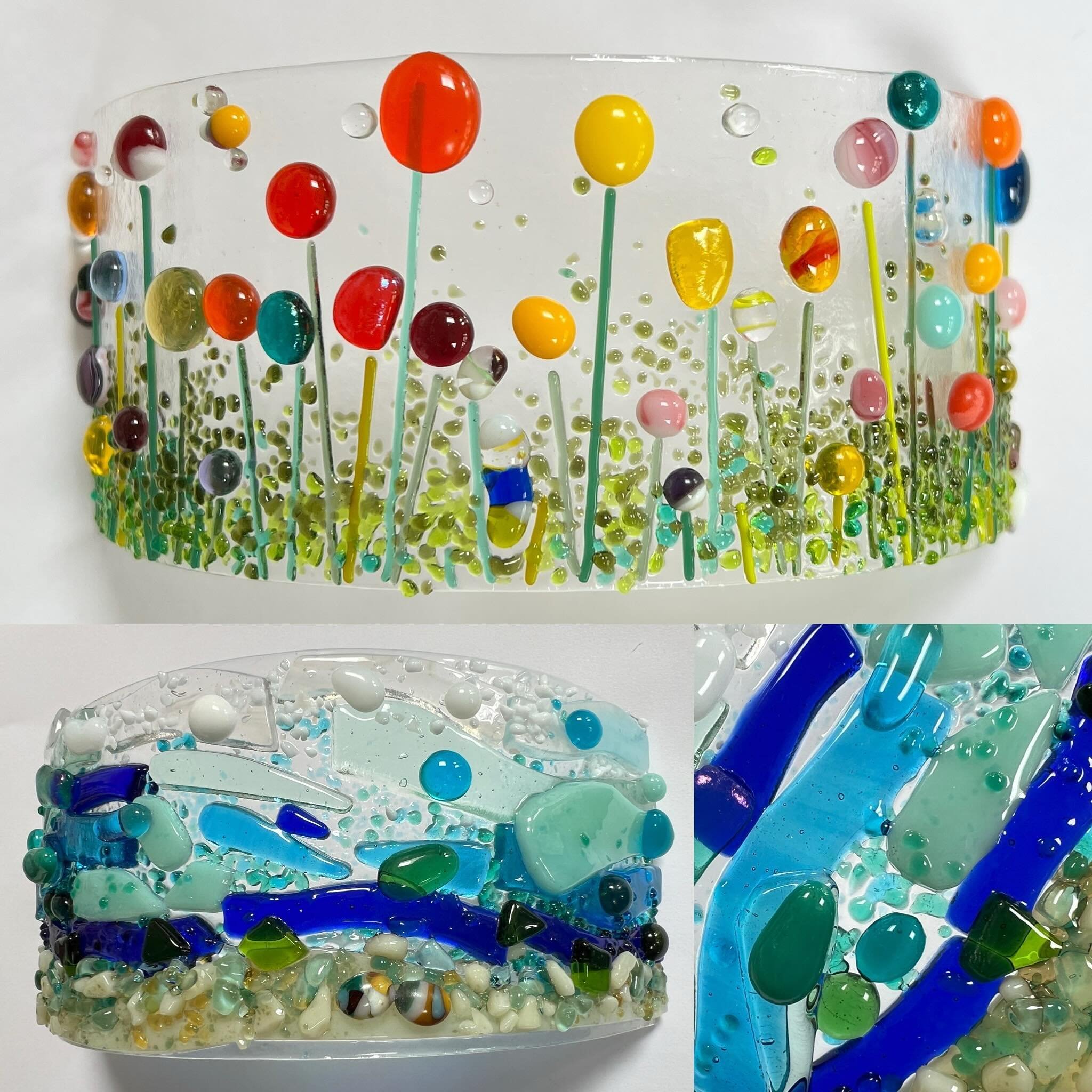 These lovely, fused glass curve stands were created by the fabulous mother and daughter duo, Sue and Laura-Beth as part of a Mothers Day treat&hellip;. How gorgeous! 

There are still two spaces available for this Saturday&rsquo;s fused glass class f