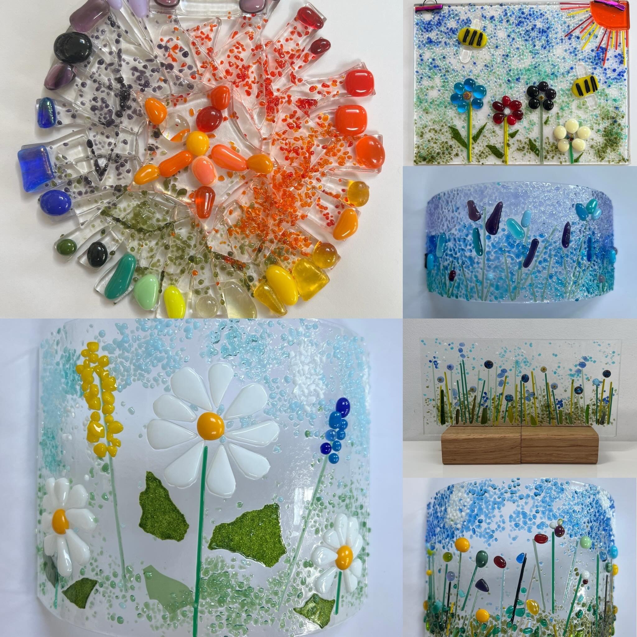 Here are some details of fused glass pieces created by beginners at my most recent class at the gorgeous @dottygallery&hellip;. The flowers theme is fairly evident!🌸 To make your own beautiful creation, my next fused glass class is with the wonderfu