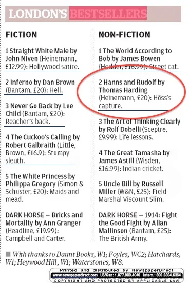 Evening Standard Bestseller List 5 Sep 2013