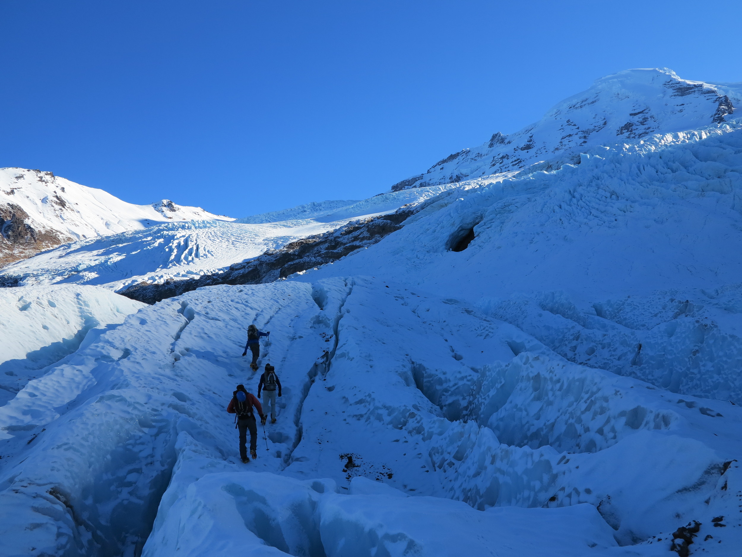 Approaching the seracs on the Lower Coleman Glacier on Mount Baker, WA. Photo: Erin Smart
