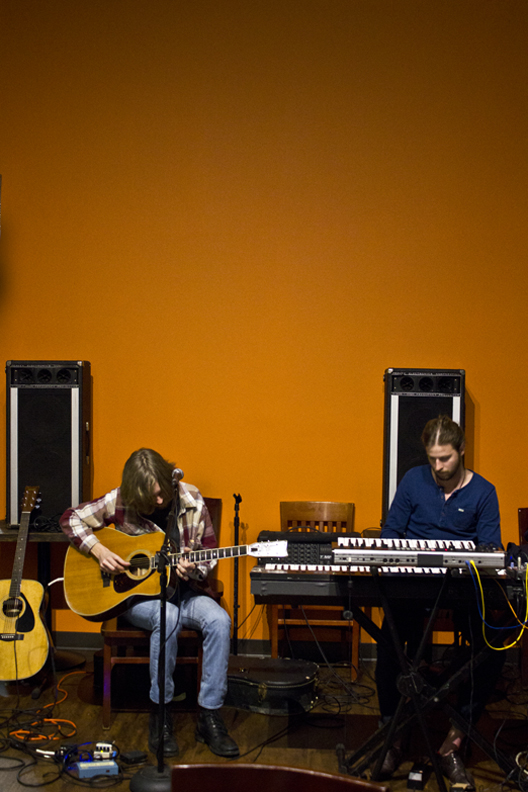 Merritt and Goodwin preforming during the exhibition. Photo: Michael Bland