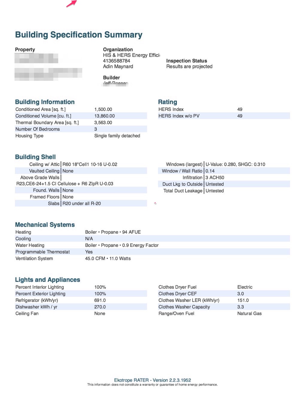 Building Specification Summary