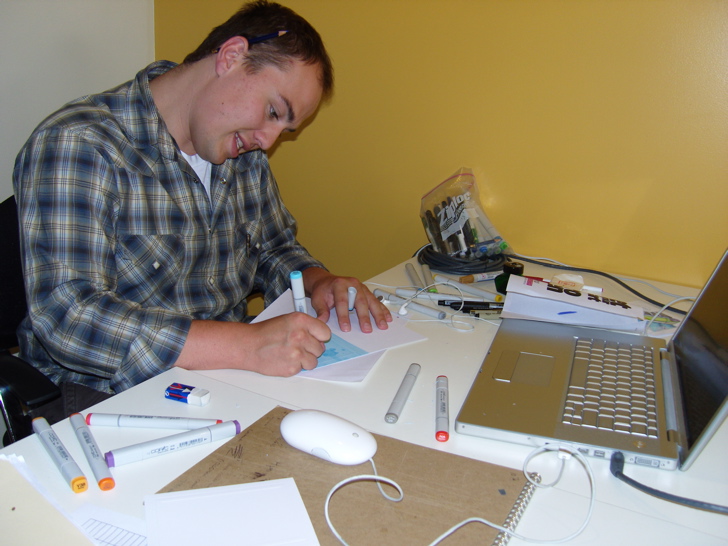 Every intern has to do a round of hand-drawn thank you cards. Giff at work.