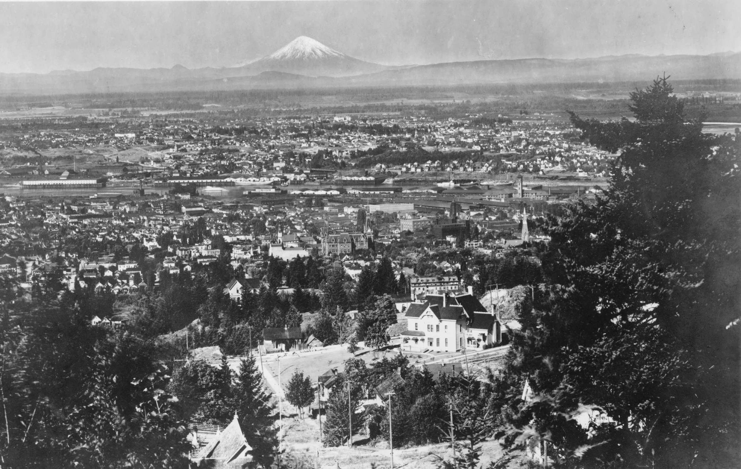 Historical photo of the city of Portland with Mount Hood in the backround — William Kaven Architecture
