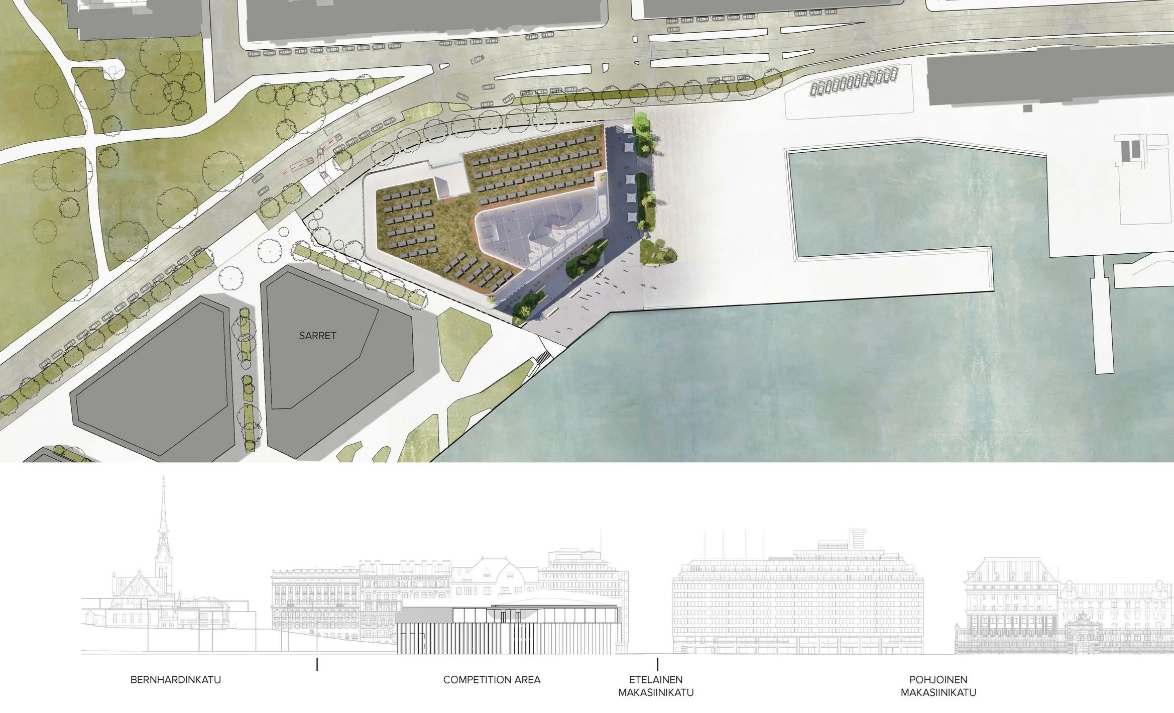 Site plan from seaside of Helsinki Museum, designed by William Kaven Architecture