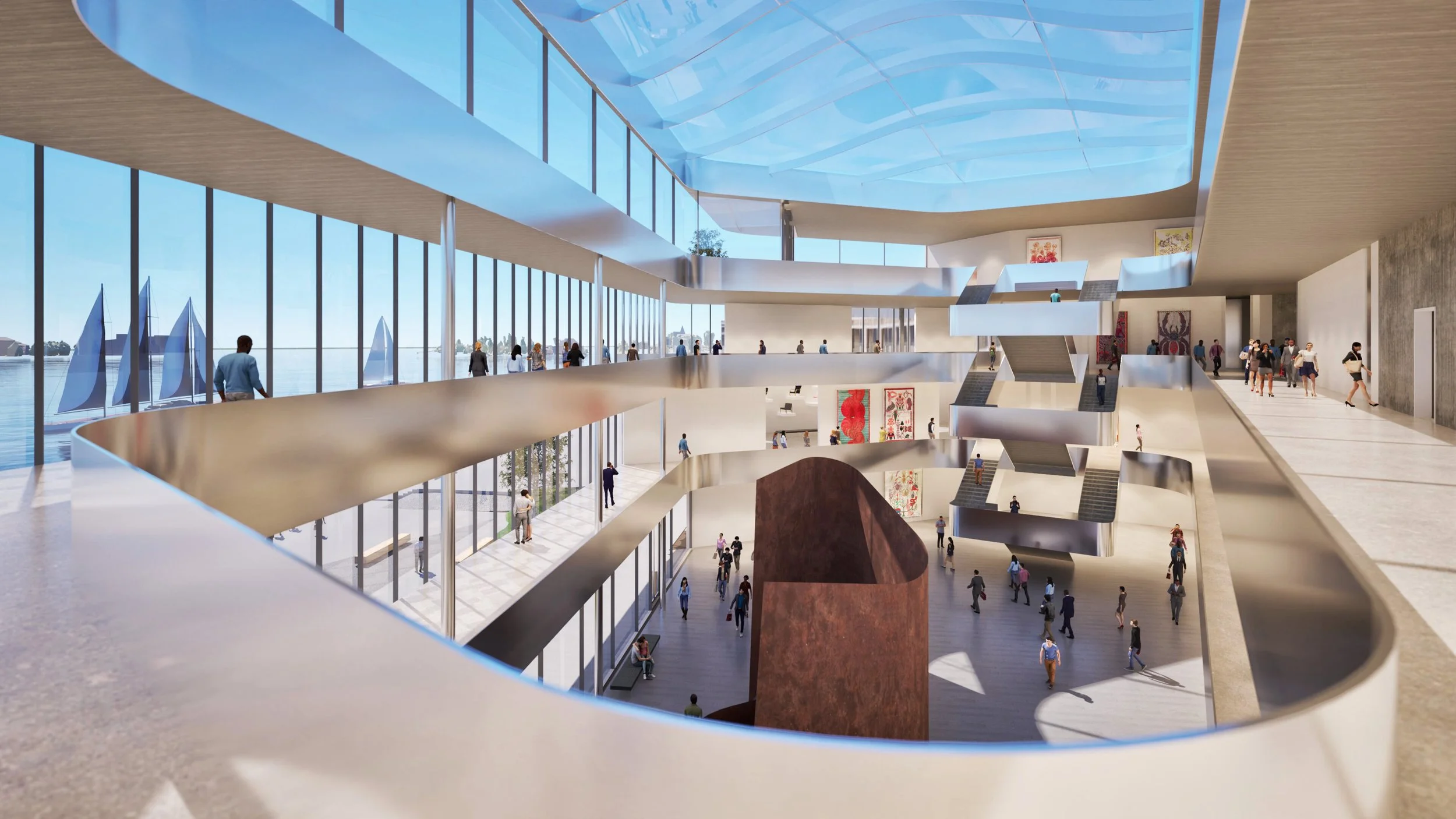Interior view from mezzanine of Helsinki Museum, designed by William Kaven Architecture