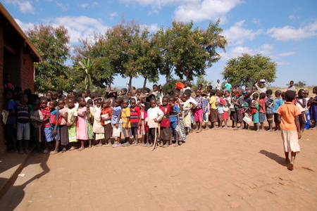 School kids lined up for lunch.