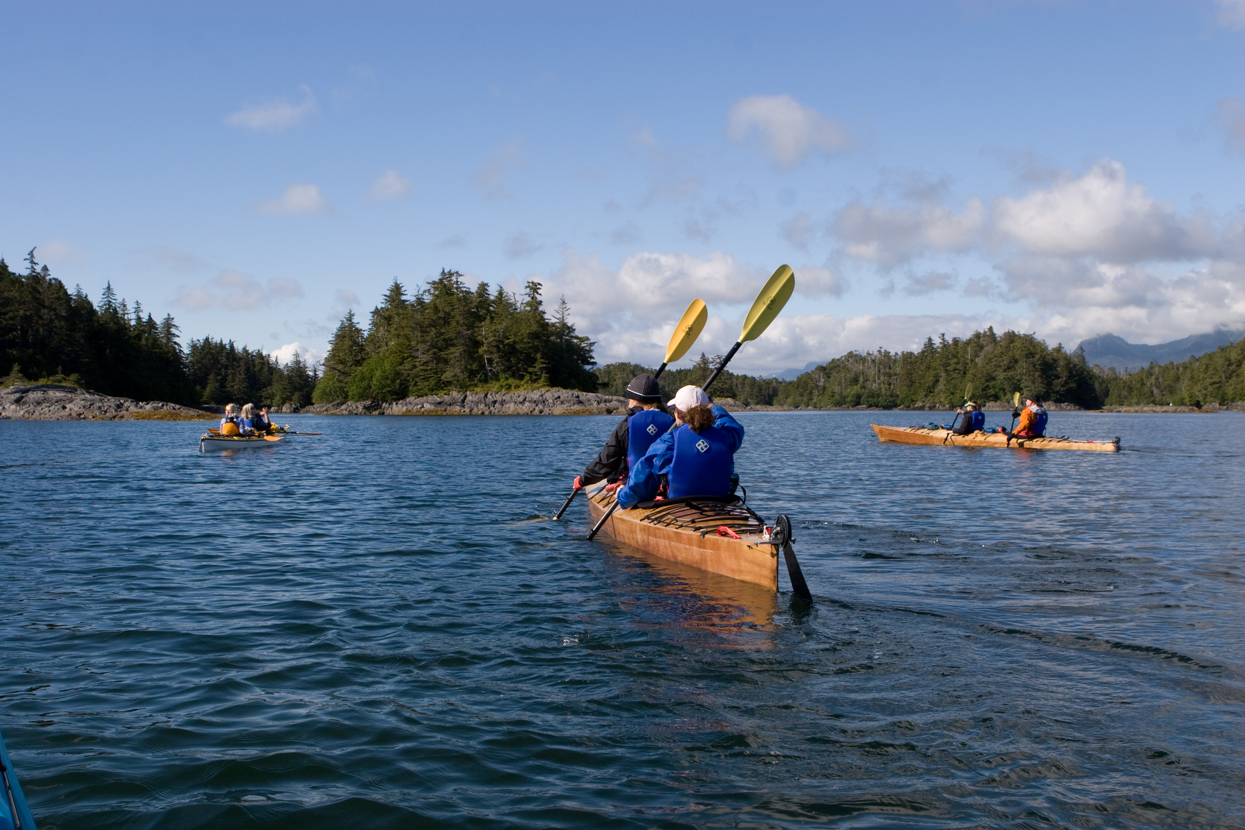  Paddlers use cs to navigate the channels between the small islands of the Myriad Islands in Alaska.&nbsp; 