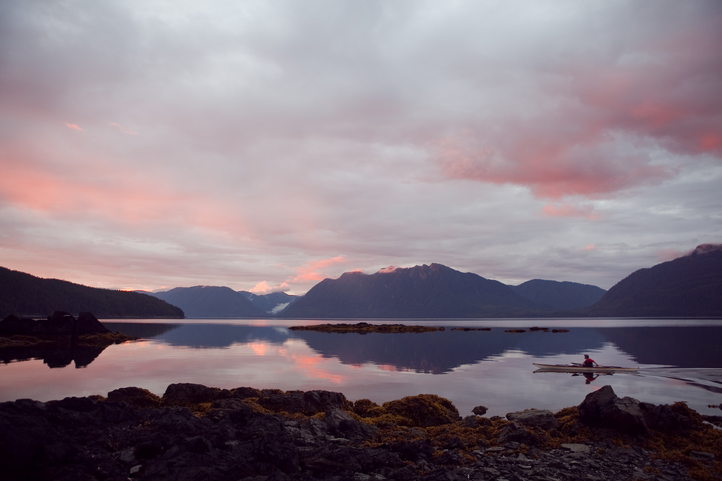  Adam Andis paddles during sunset. &nbsp;South Baranof Island, Alaska.&nbsp; 