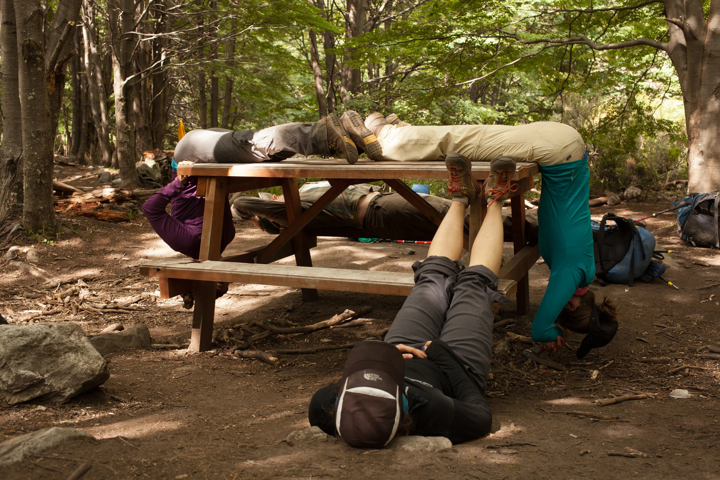 Picnic table yoga. 