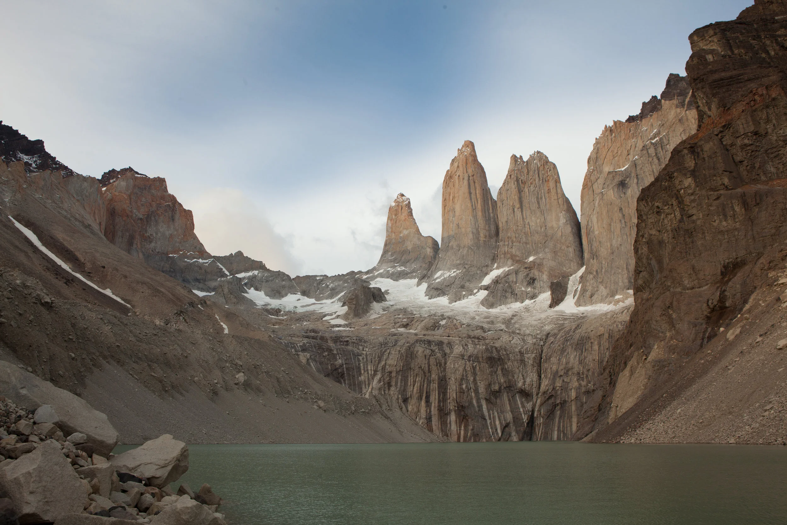 We hiked in the dark up to the base of the Torres spires to sit and watch the sun rise. 