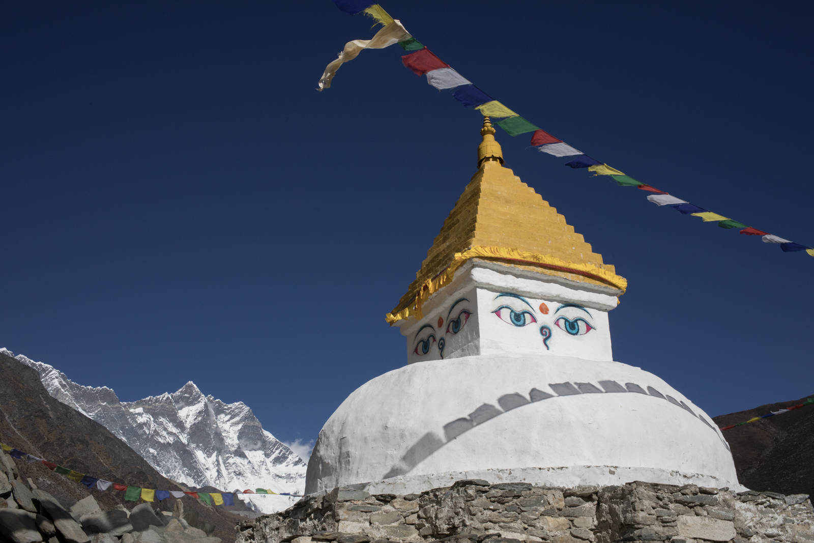 Stupa in Dingboche. The eyes of Buddha are painted in the four directions. The eyes are all seeing and wise. 