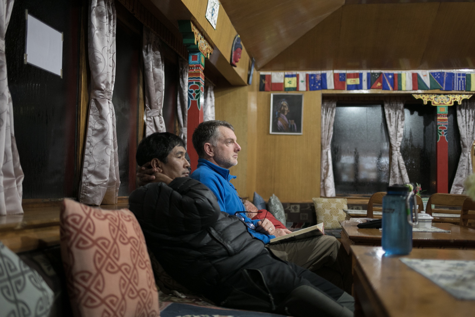 Content exhaustion. Many of our evenings were spent in the communal areas of tea houses. We sat together and talked about the day, the sights and experiences. We ate together and often spent time reading. Trekking at altitude is a slow process. You hike at a speed to allow your body to adjust to the elevation, and you rest often. 