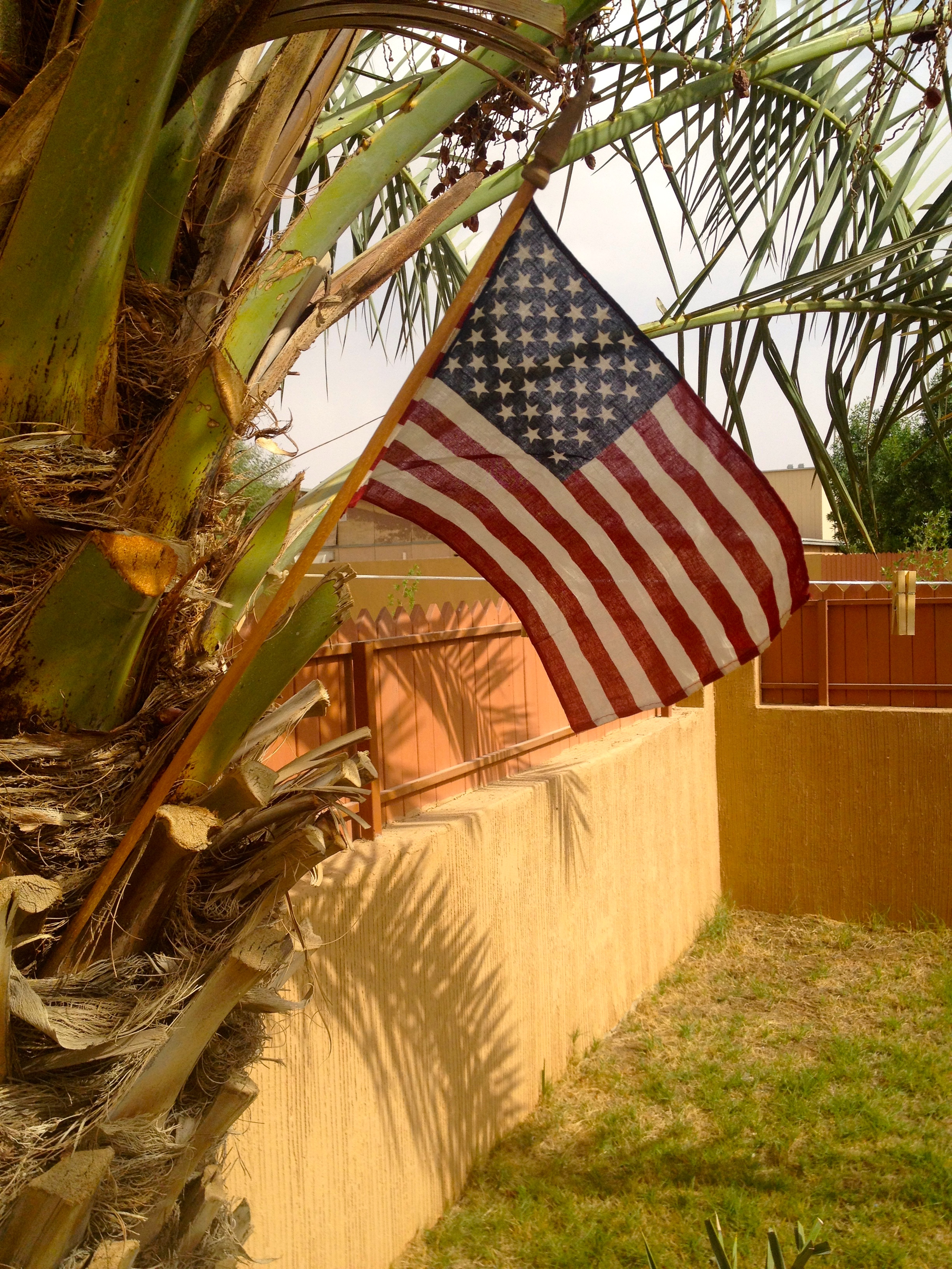 My gift flag flying proudly in the backyard of my villa in Riyadh