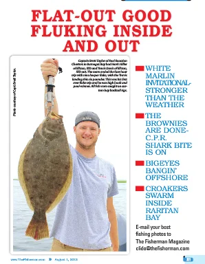 Charter client Travis Davis (Elkton,MD) holding fluke close to 8 lbs. The Fisherman magazine
