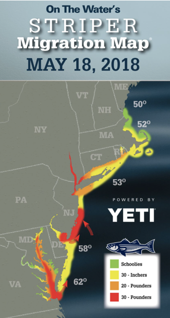 Striped Bass migration map from On The Water magazine - www.onthewater.com