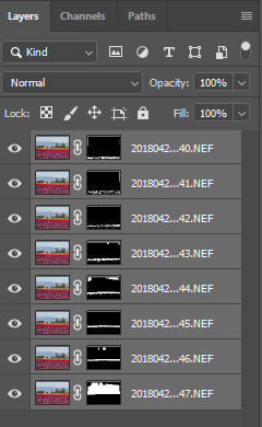 Layer masks applied by Photoshop after auto-blending.