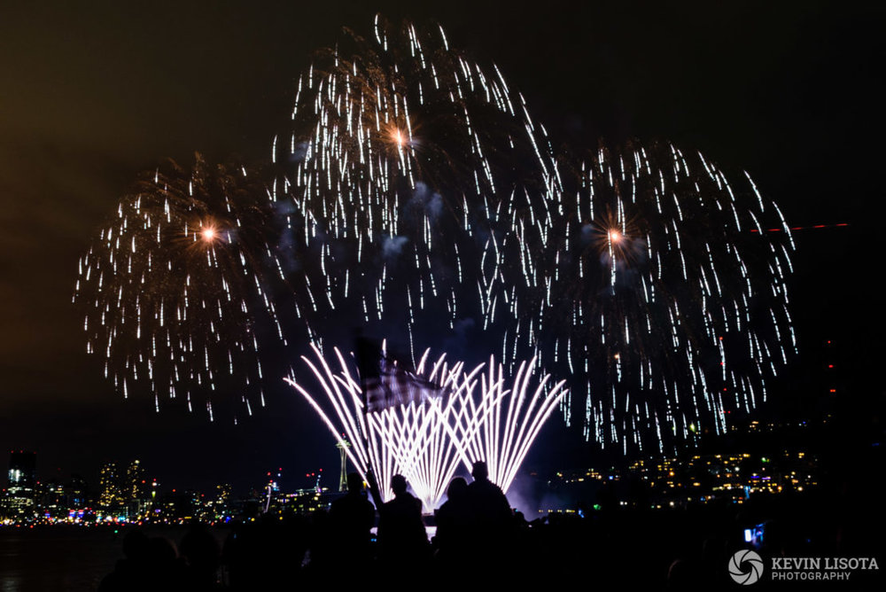 Crowd waives a flag at Seattle’s Lake Union fireworks. Nikon D810, 24mm, 5.0″, f/9.0, ISO 200