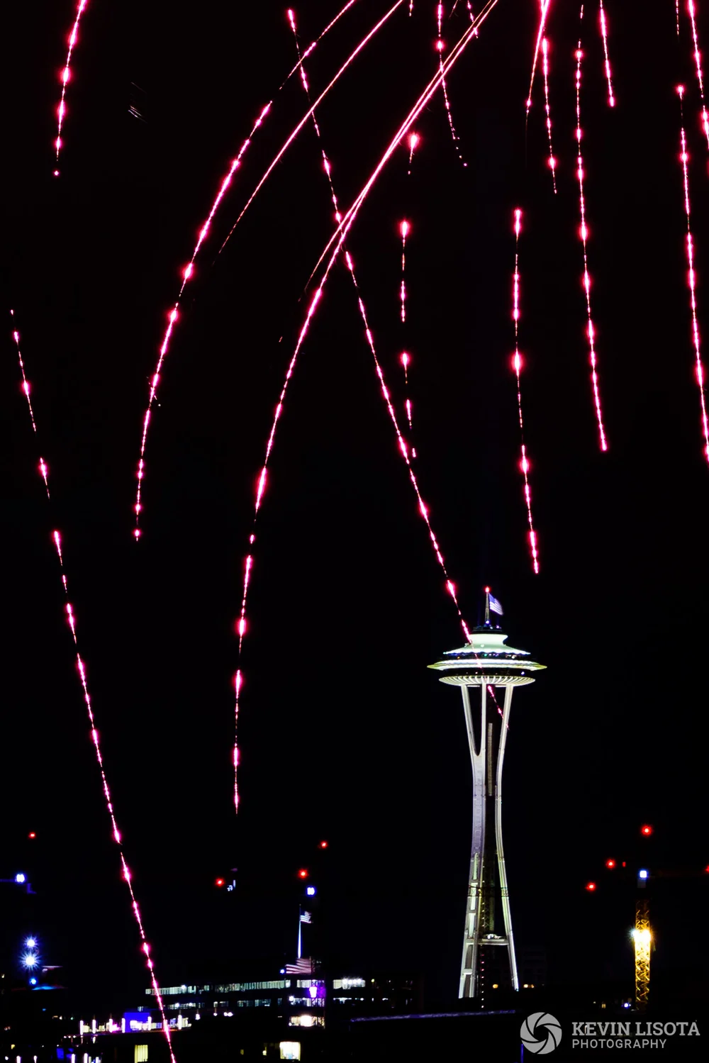 Fireworks fall in front of Seattle’s Space Needle. Nikon D810, 70mm (cropped), 6.0″, f/9.0, ISO 200