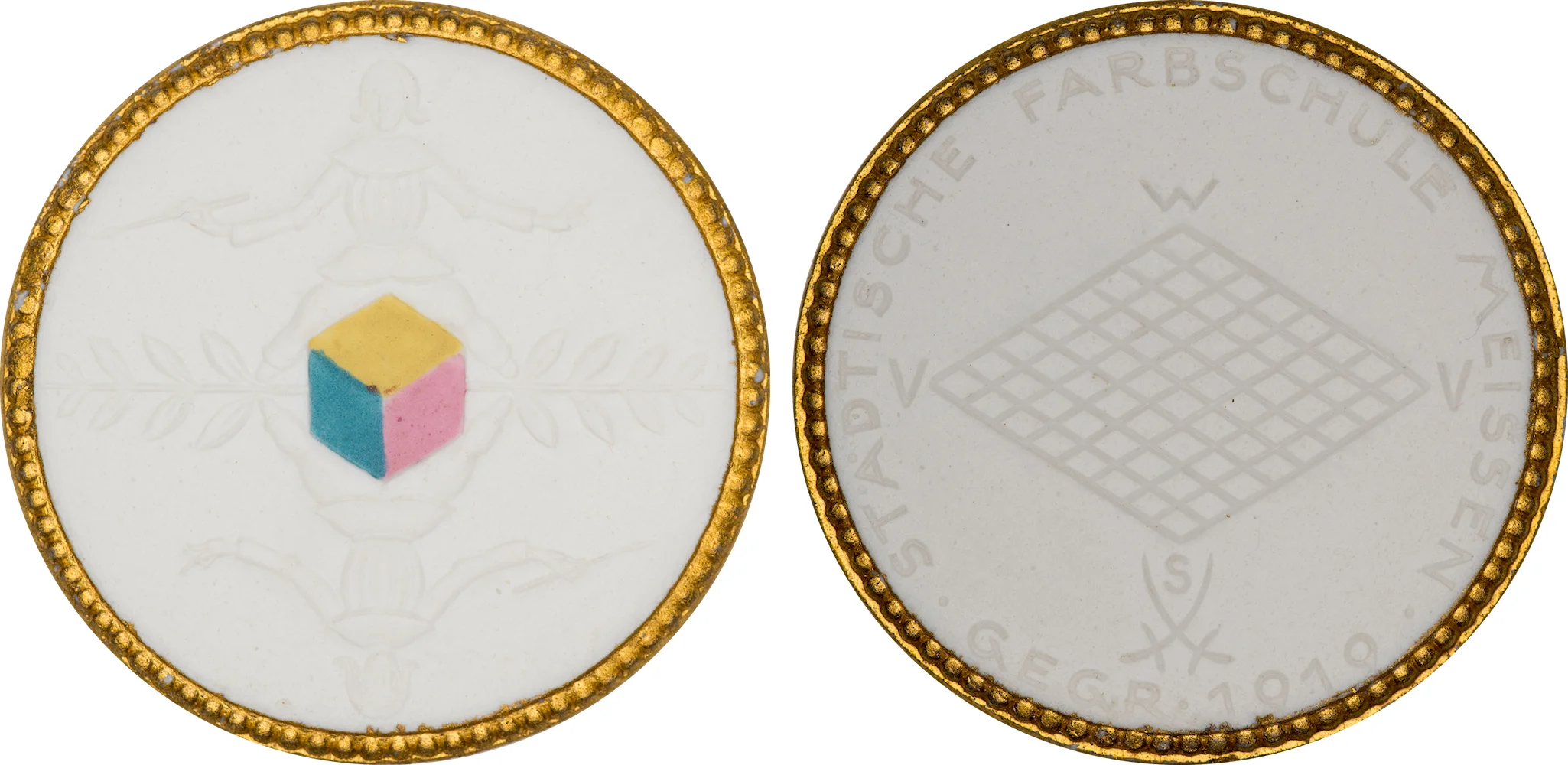 #13 Diameter: 39.5mm / Weight: 8.5g Germany (Meissen) 1919 Porcelain Gilt Medal Scheuch #2037 Mintage: