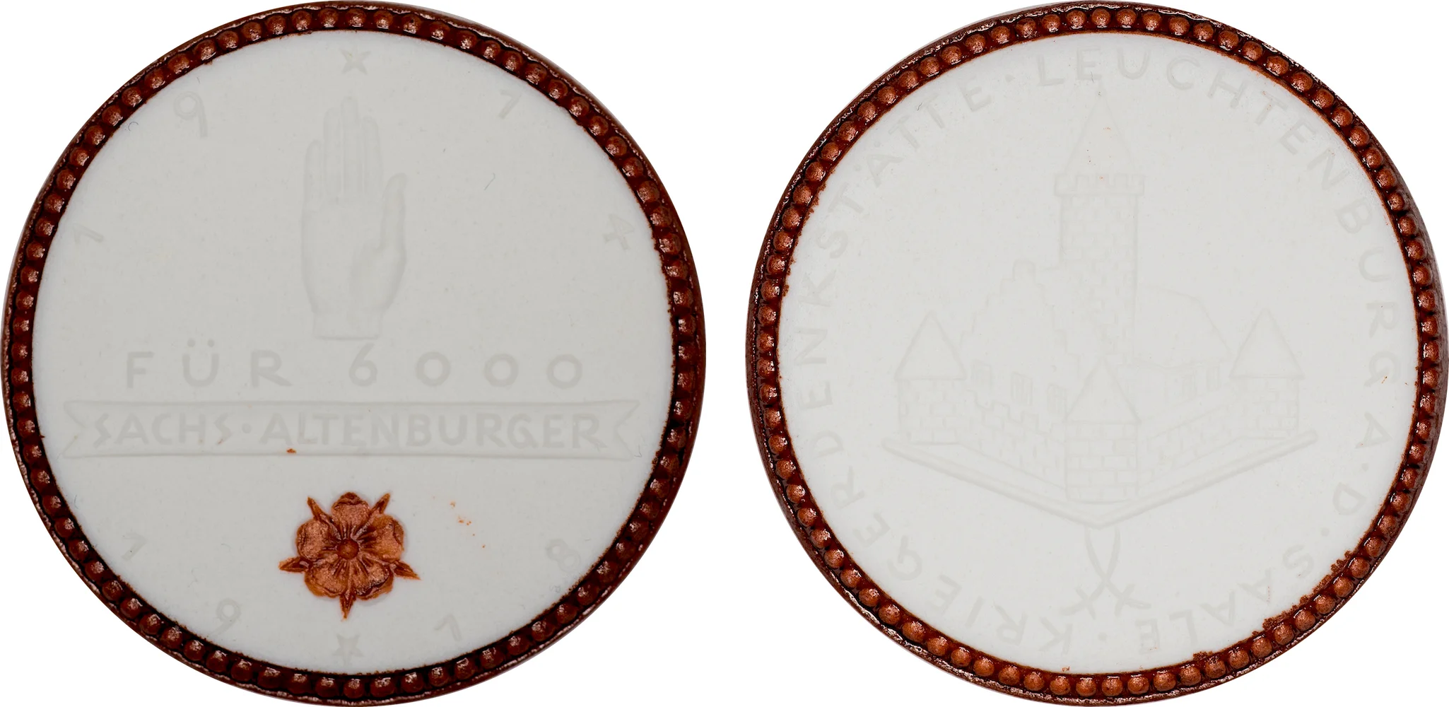 #14 Diameter: 39.5mm / Weight: 9.2g Germany (Altenburg) 1918 Porcelain Medal Scheuch # Mintage: