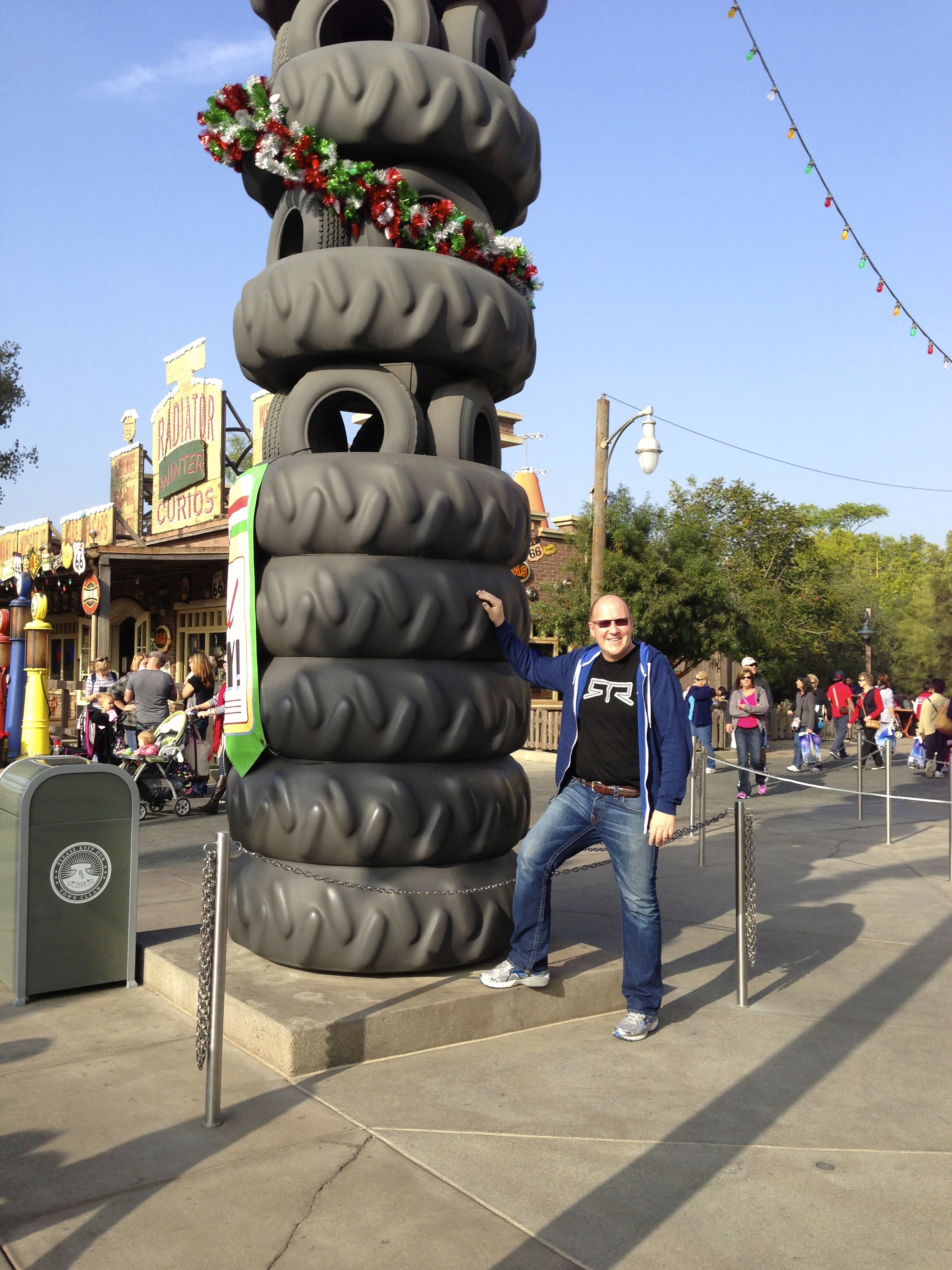  Tire Christmas Tree. I think this stack of tires is probably a fixture in the land, but they decorated it for the holidays. 