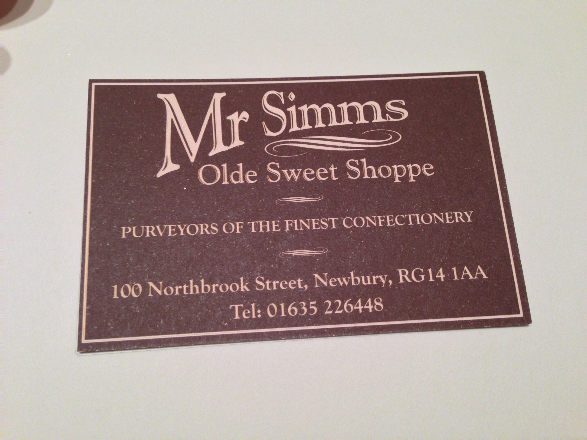 The label from the candy shop where the bar was purchased. I get to visit Newbury in March!
