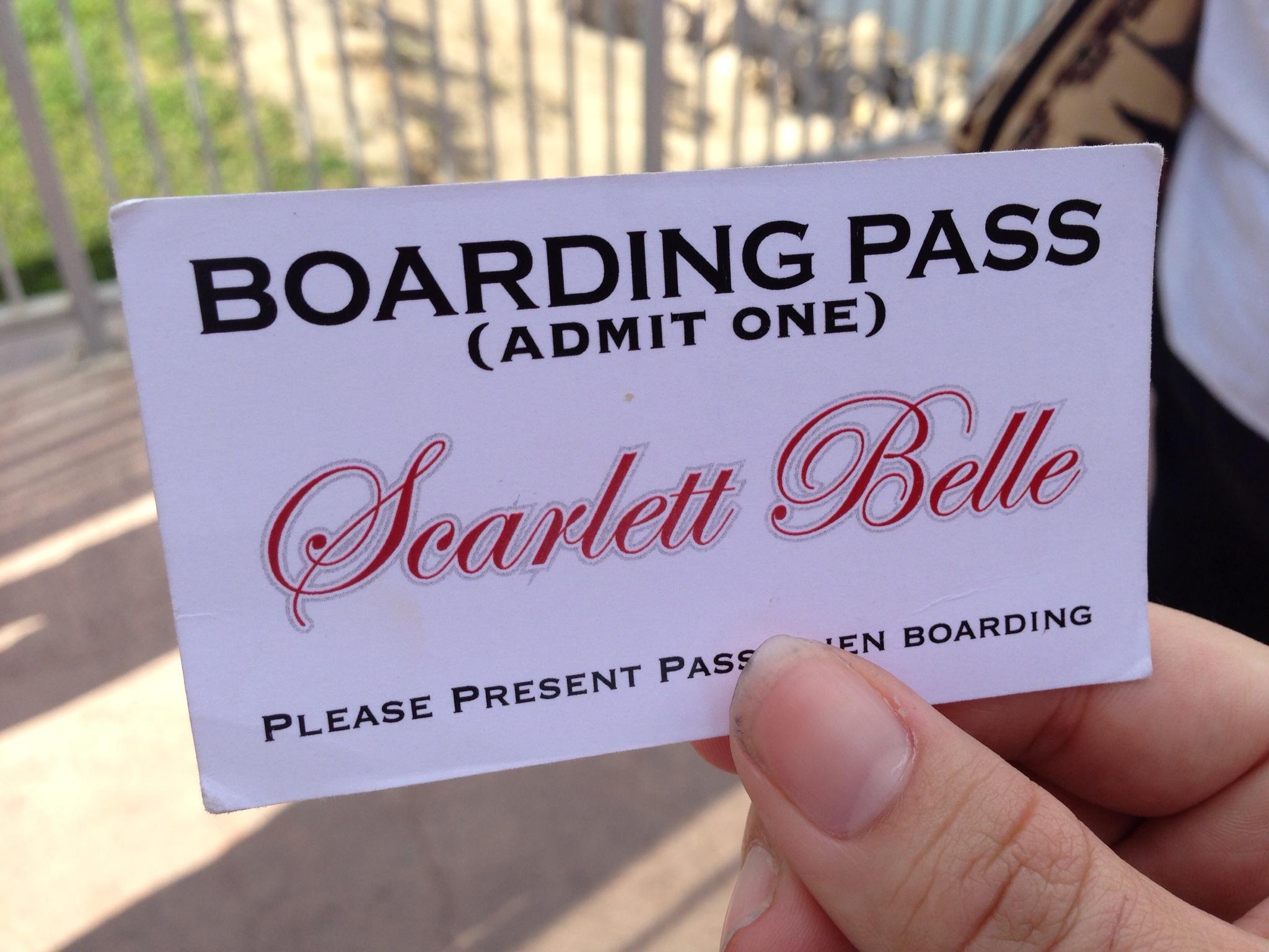 ​My boarding pass for the Scarlett Belle. 