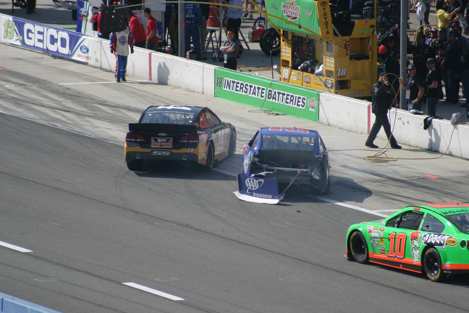 Smashed up at the end of the race.
