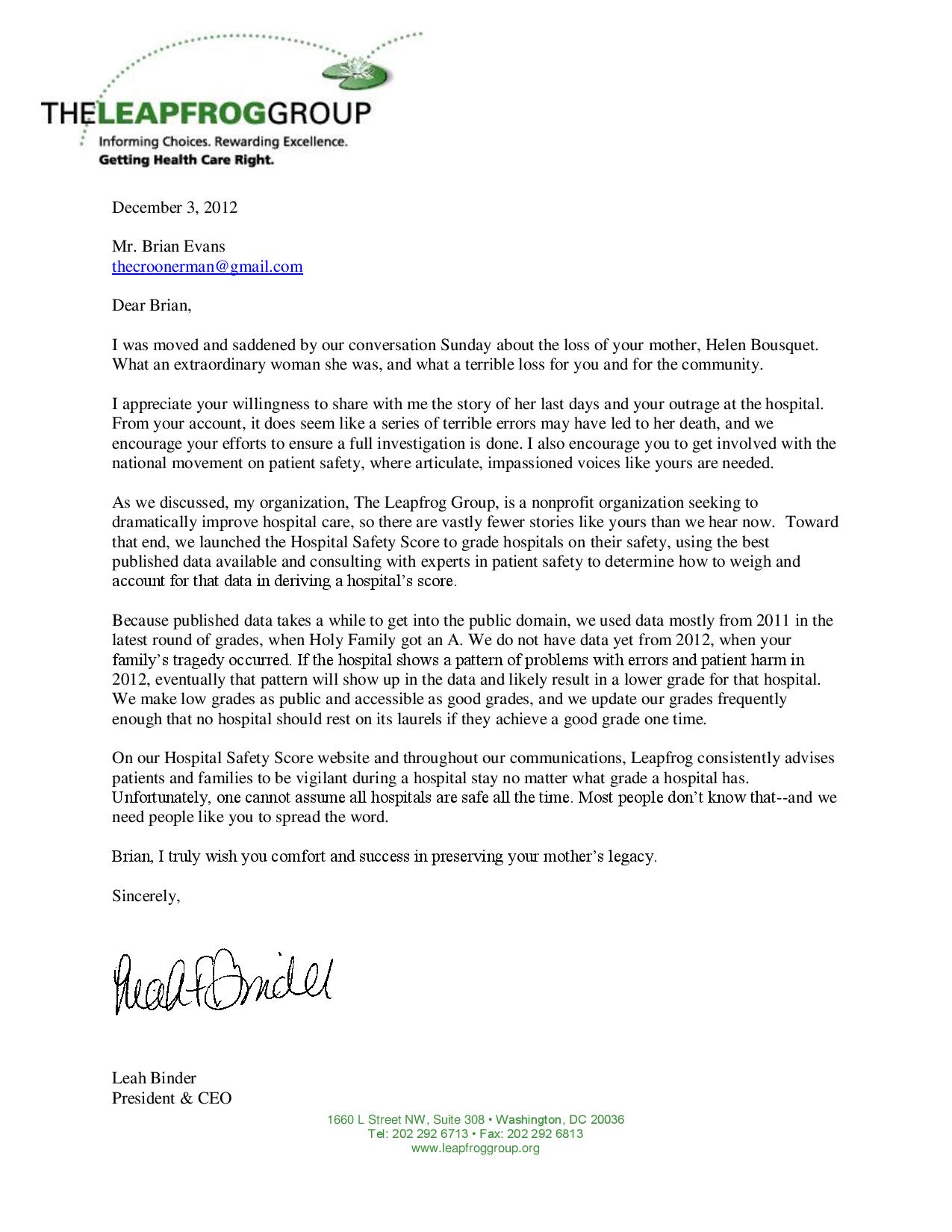 Exhibit A is above, the letter from The Leap Frog Group to Brian.