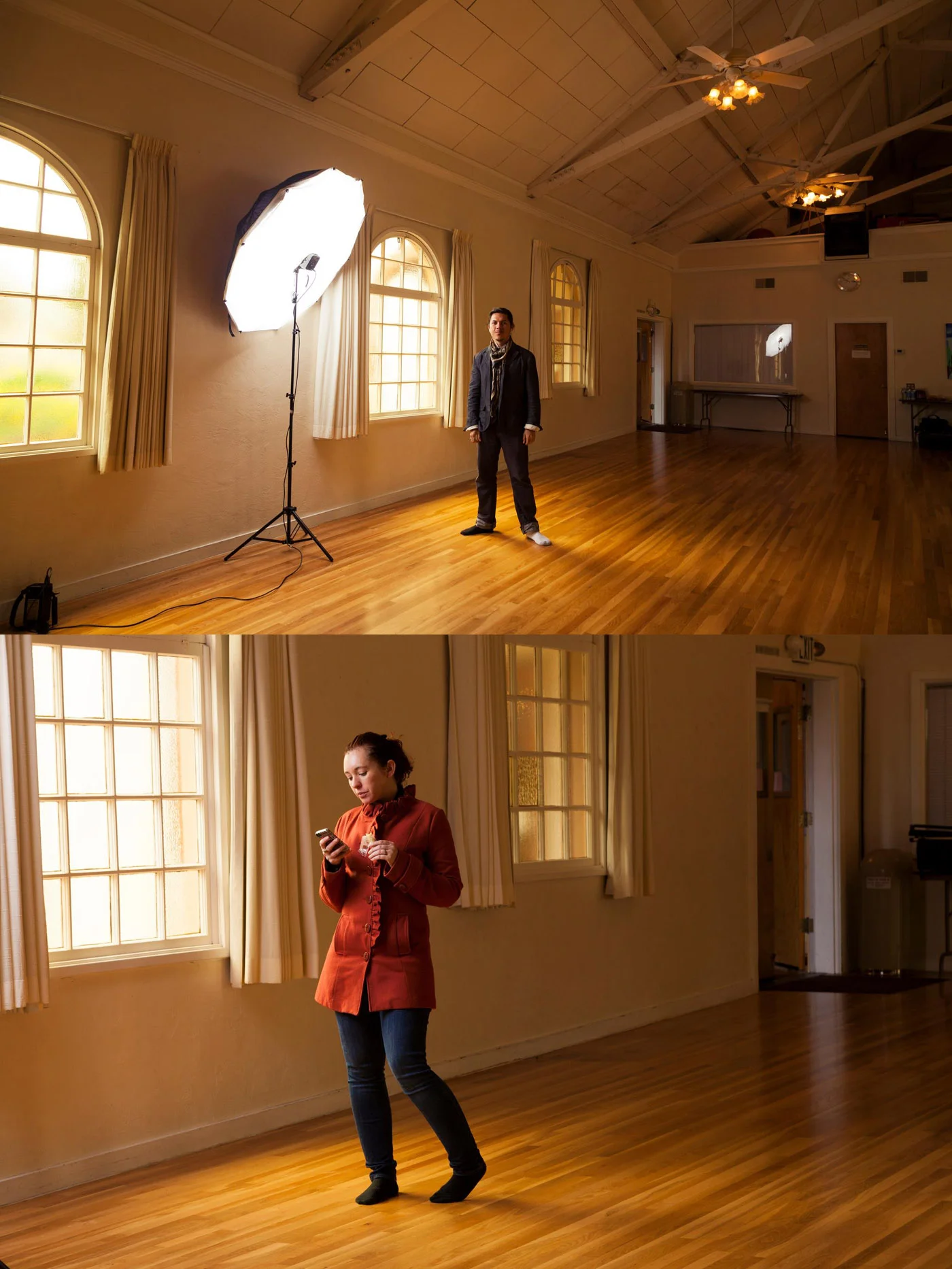 Here are a couple photos of Myself and Christa setting up for some shots at a local yoga studio.