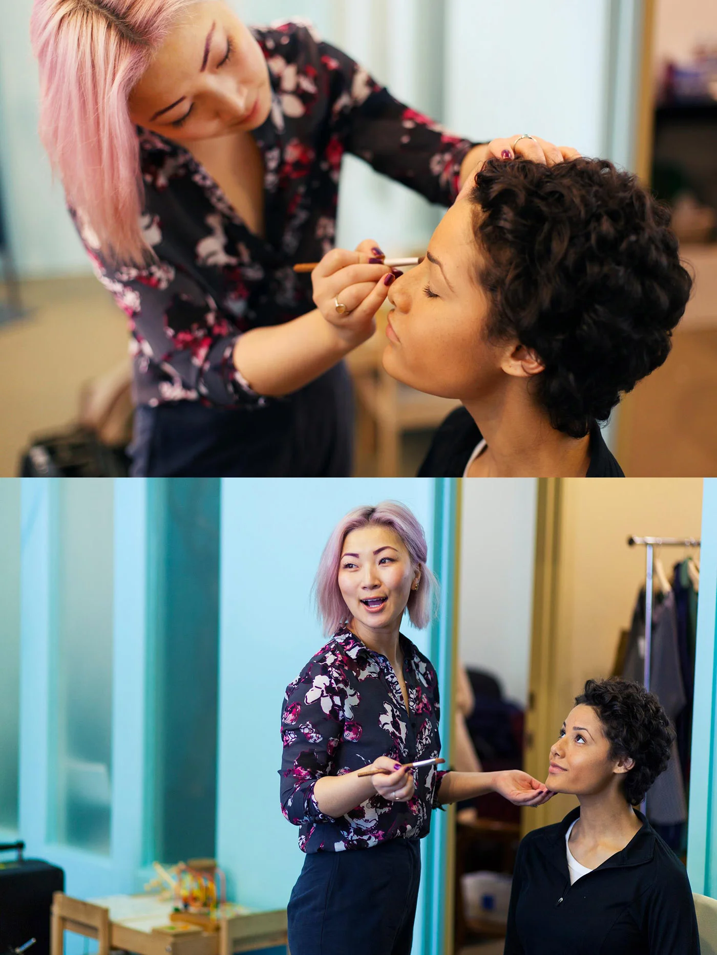 We had a great makeup artist, Anna Wu, working with us for the whole shoot. In these snapshots she is working on Alyssa for one of the featured look days.