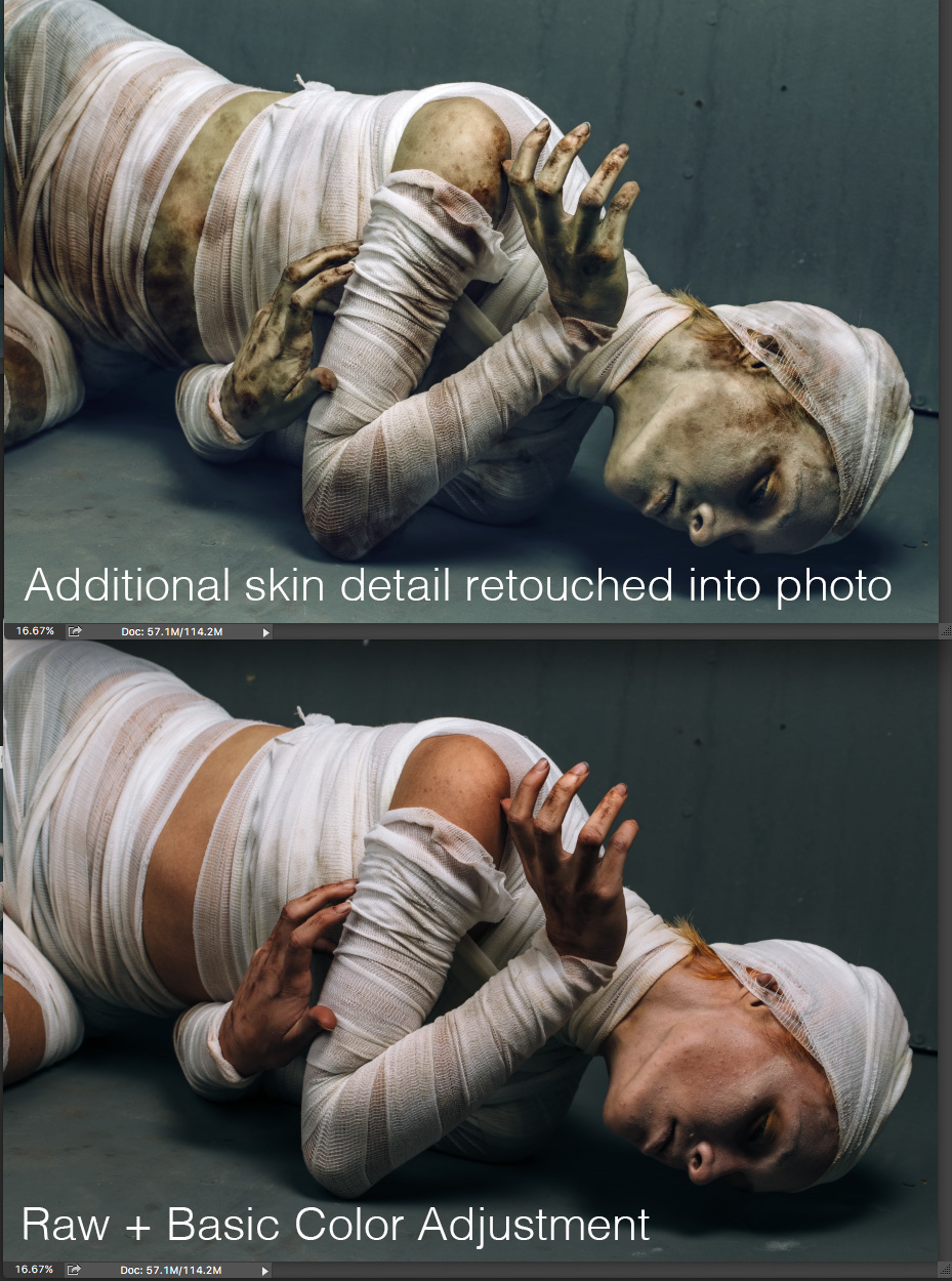 There weren't any massive changes. Just a bunch of little things. It was fun being able to spend time retouching the skin to look more textured and gross as opposed to the usual cleaning and fixing that goes on with that. 
