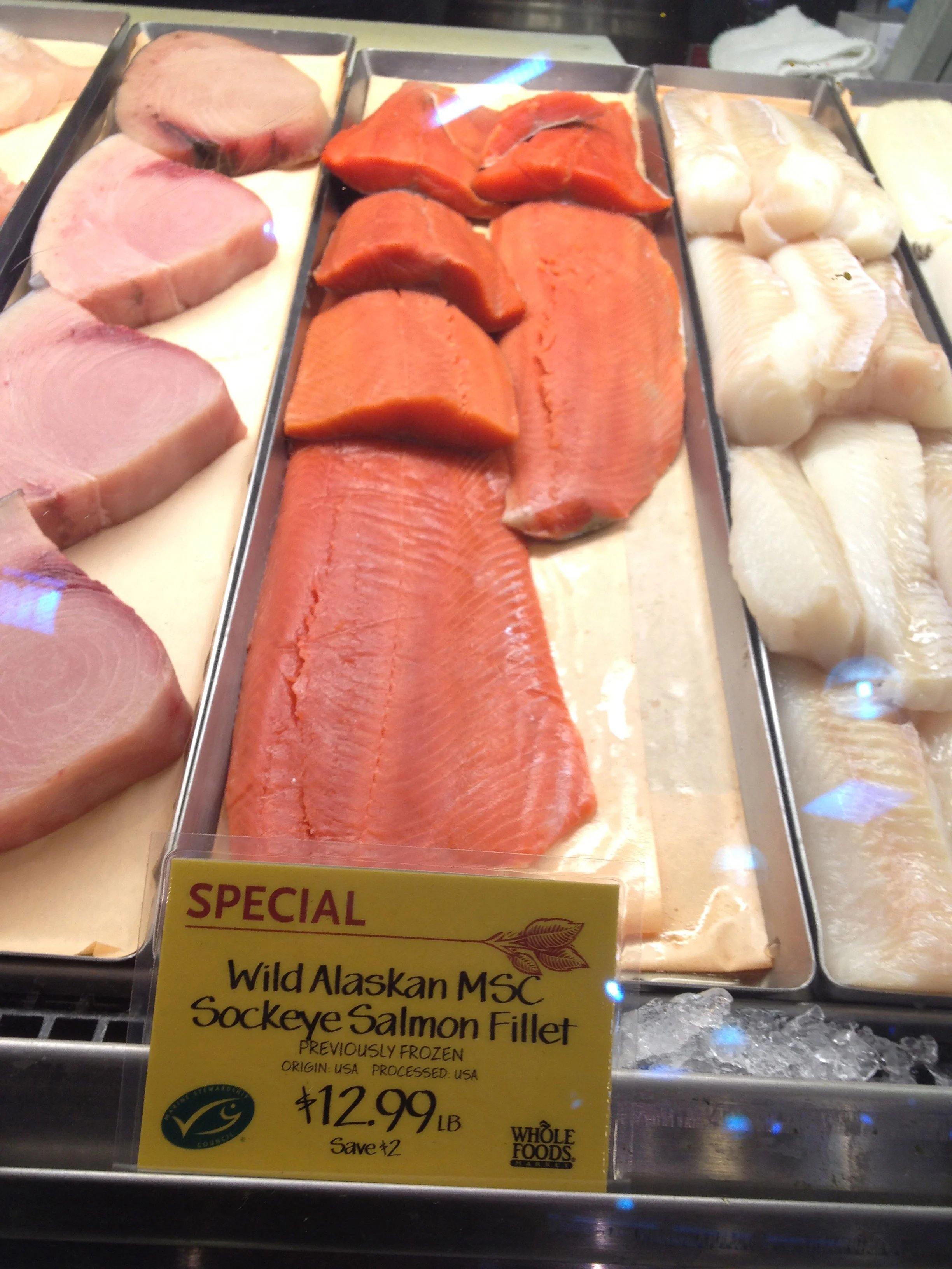 Scoping out Alaska fish condition and prices in Birmingham at the Whole Foods market.