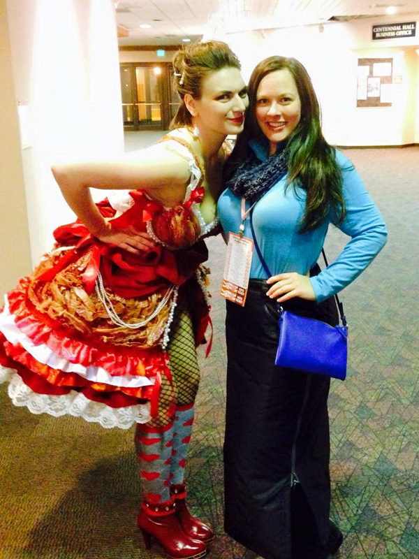 Amy George models a one-of-a-kind bacon outfit created by Lauralye Miko.