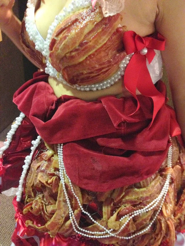 A closeup of the bacon brassiere.