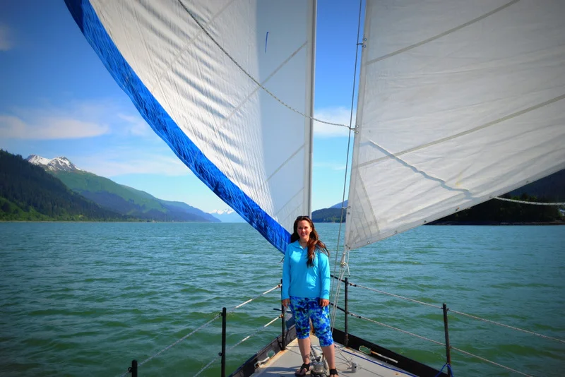 At the bow of the S/V Arcturus .