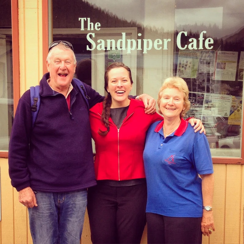 Catching up over lunch at the Sandpiper Cafe.