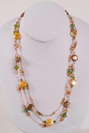 Multi-strand Crystal &amp; Freshwater Coin Pearl Necklace