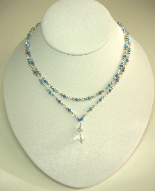Double Crystal Necklace with Drop (Crystal &amp; Peacock colors shown)