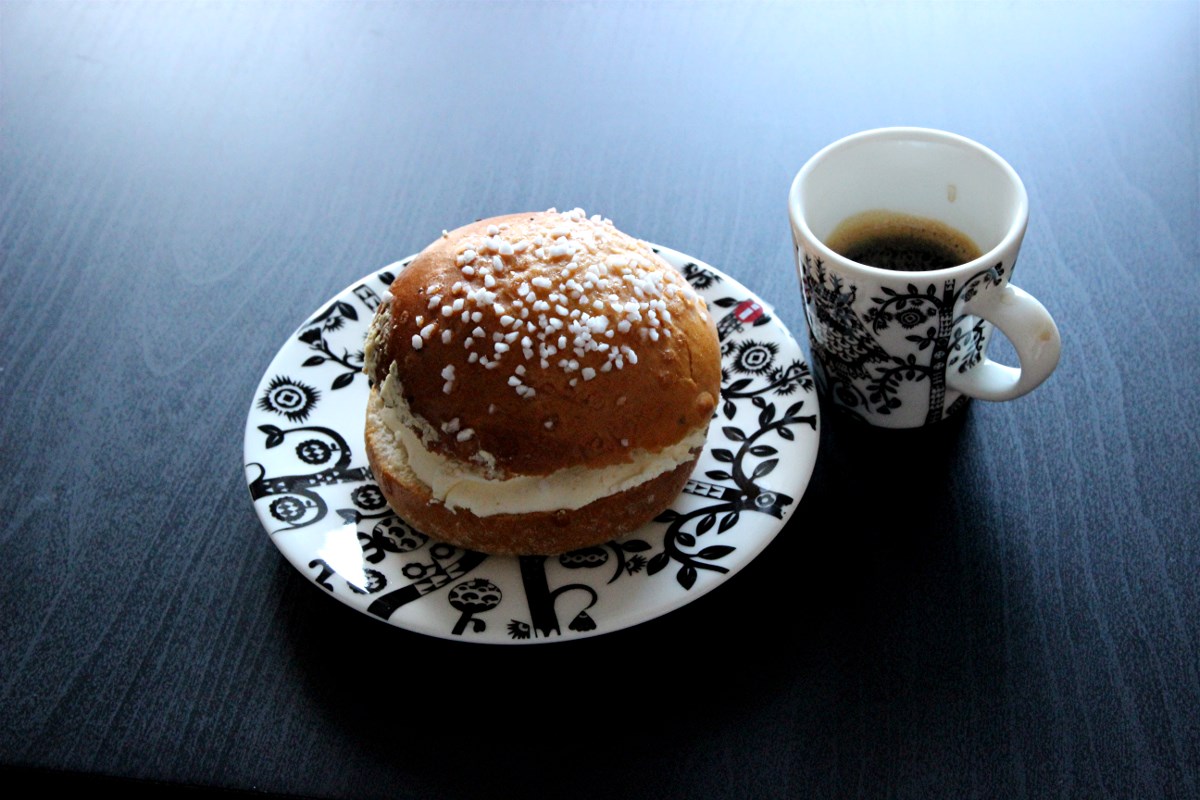 Finnish laskiaispulla. Whipped cream, almond paste and strawberry jam. 100 % empty calories.