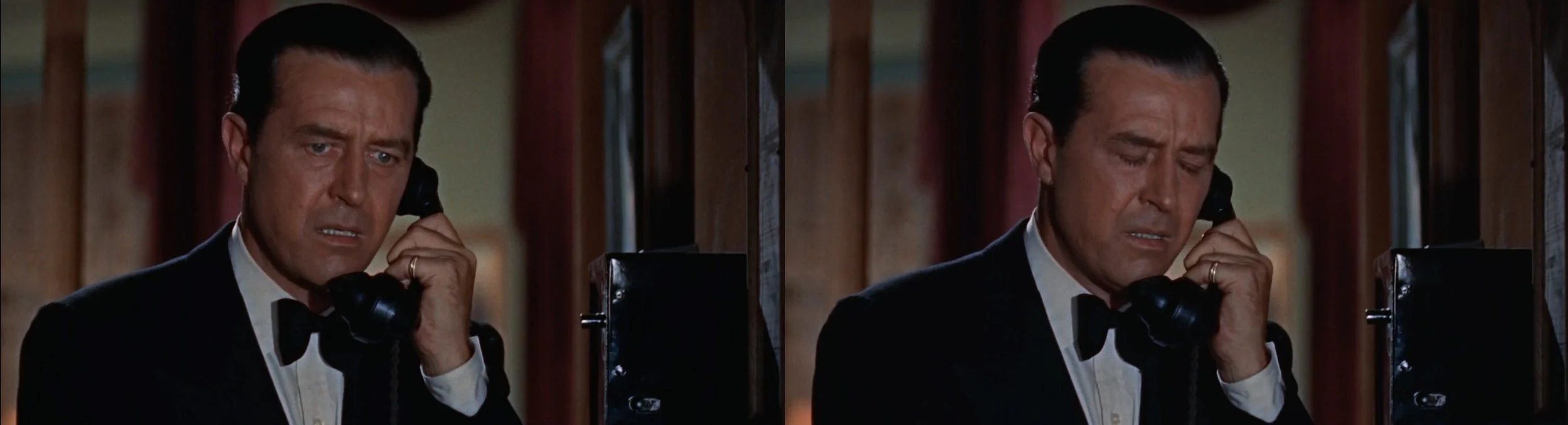 Listening in for the perfect kill: Ray Milland as the murder-plotting husband in Hitchcock's Dial M for Murder [1954].