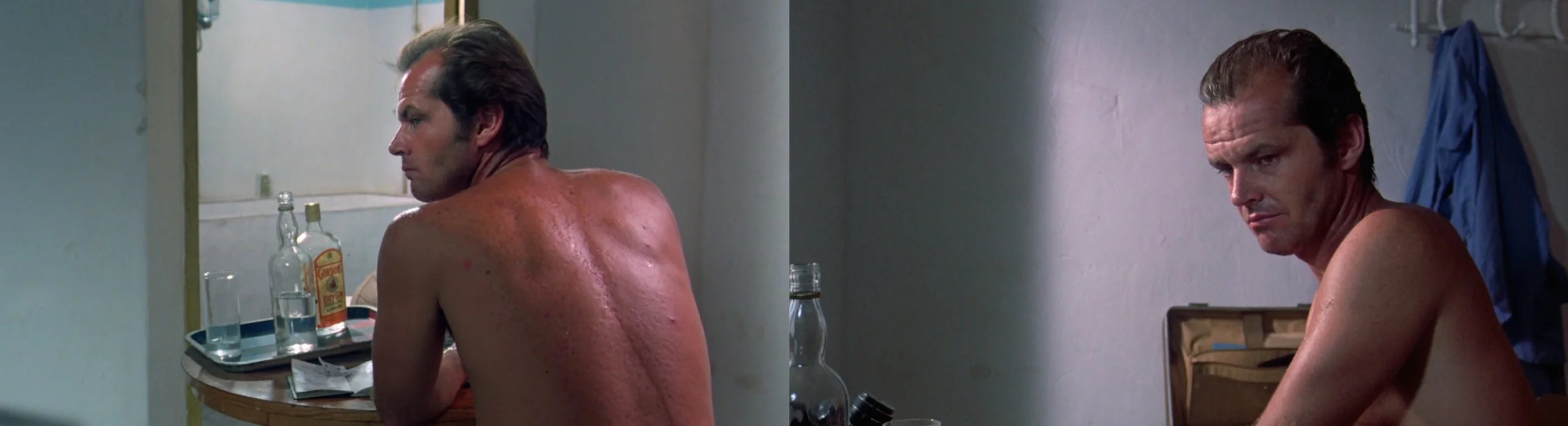 Hotel tapes: Jack Nicholson listening to Robertson's voice on the tape recorder.