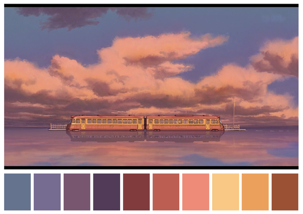 Provided by Cinema Palettes, Spirited Away (2001) dir. Hayao Miyazaki: https://pbs.twimg.com/media/CftYIDPW8AAKXti.png