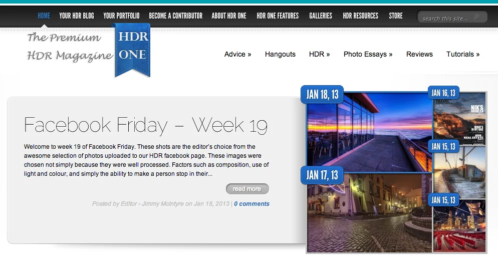 HDR One Magazine article on their top five favorite HDR photos on Facebook this week.
