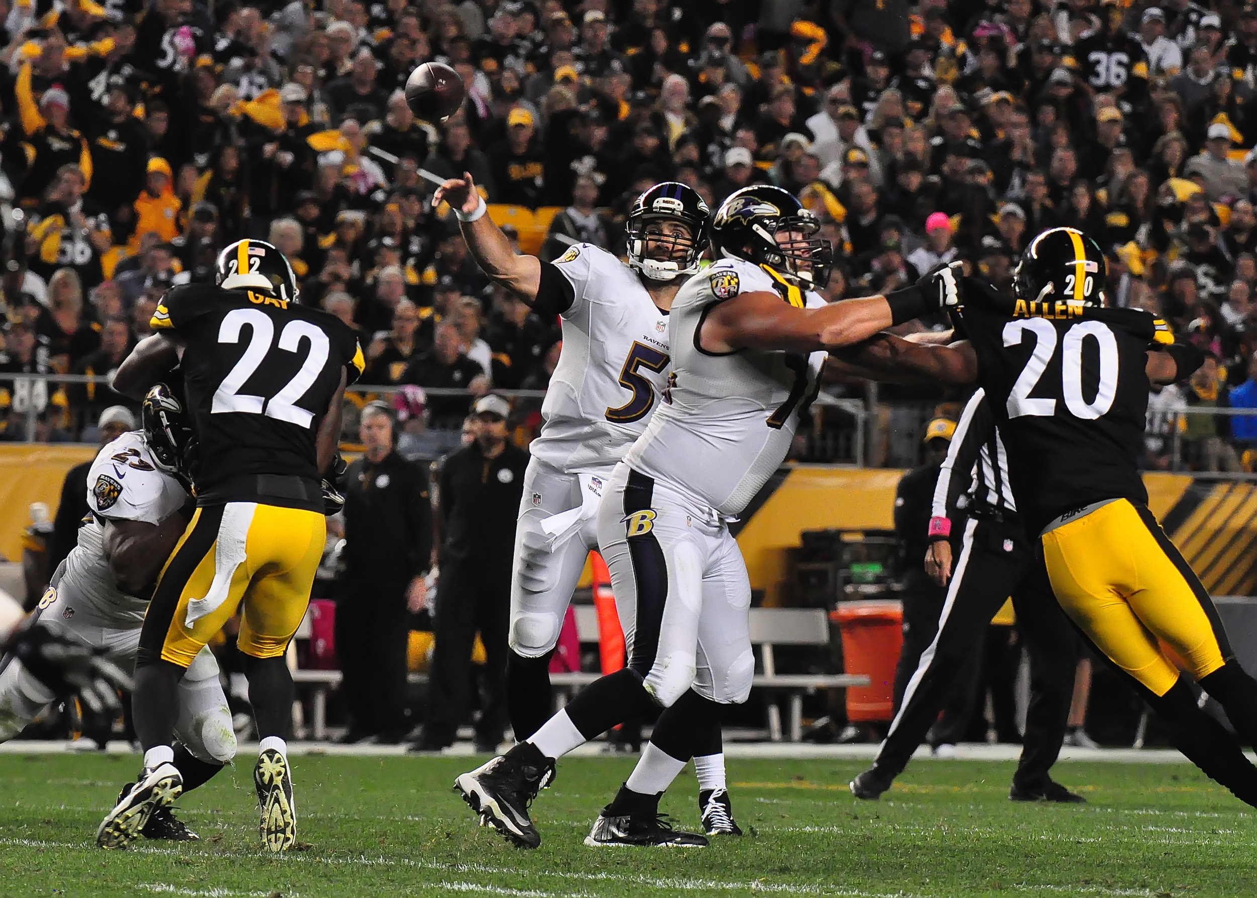 Flacco letting one rip.