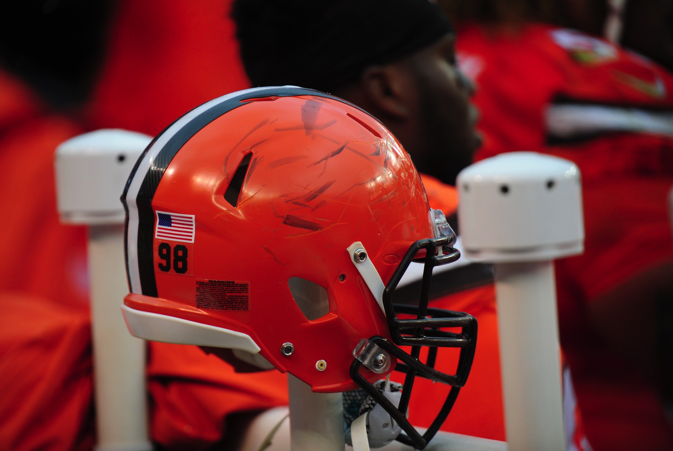 You can tell it was a rough day for the Browns by looking at this helmet.