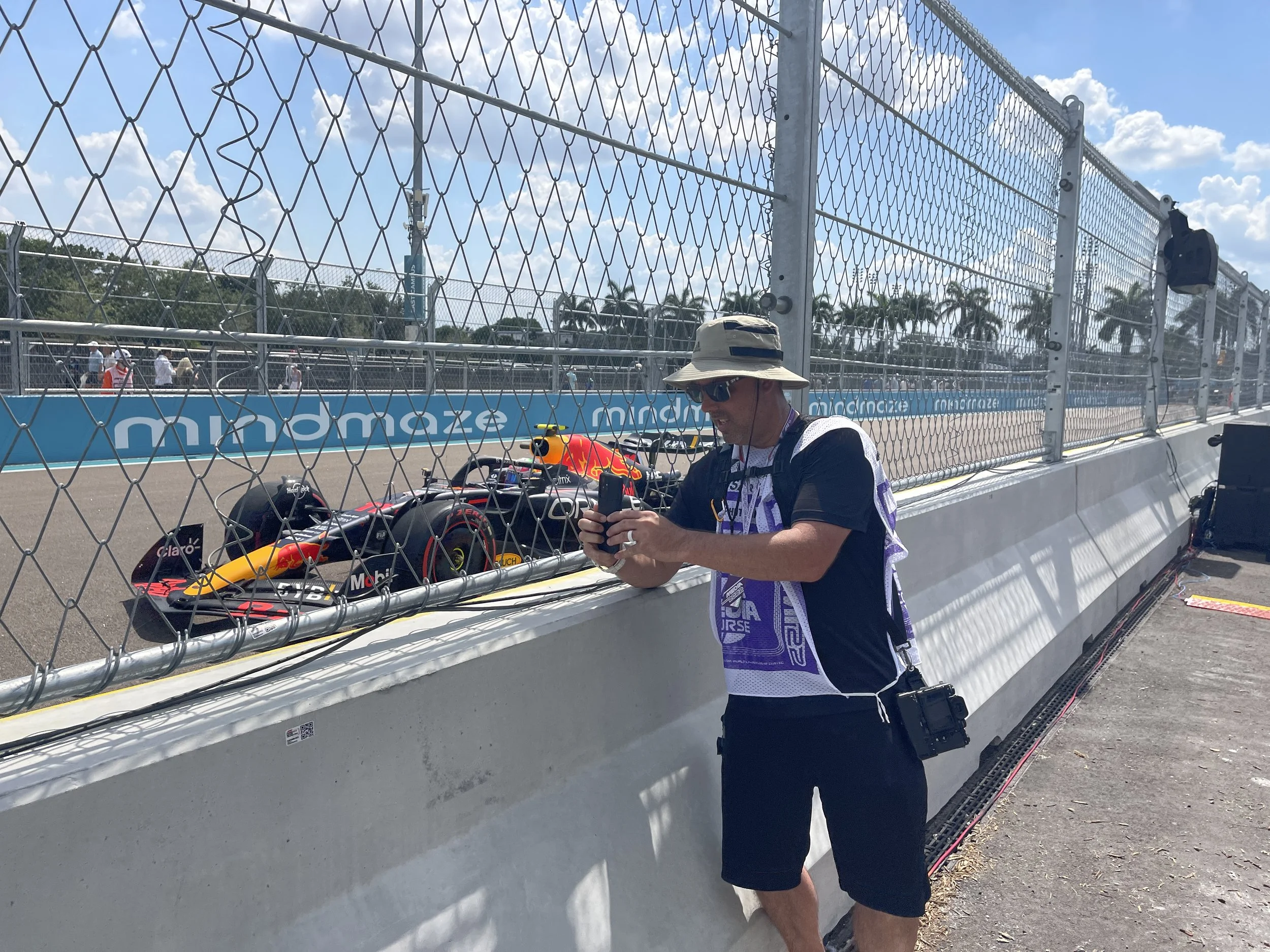 Jason trackside.... as a Red Bull car flies by
